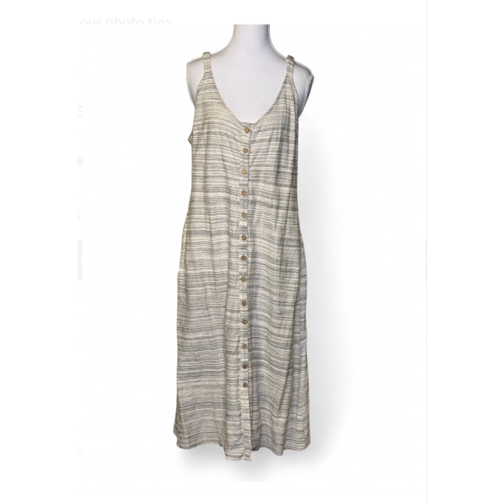 Lucky Brand Striped Button Front Midi Dress with Pockets | Cotton Blend | Size L